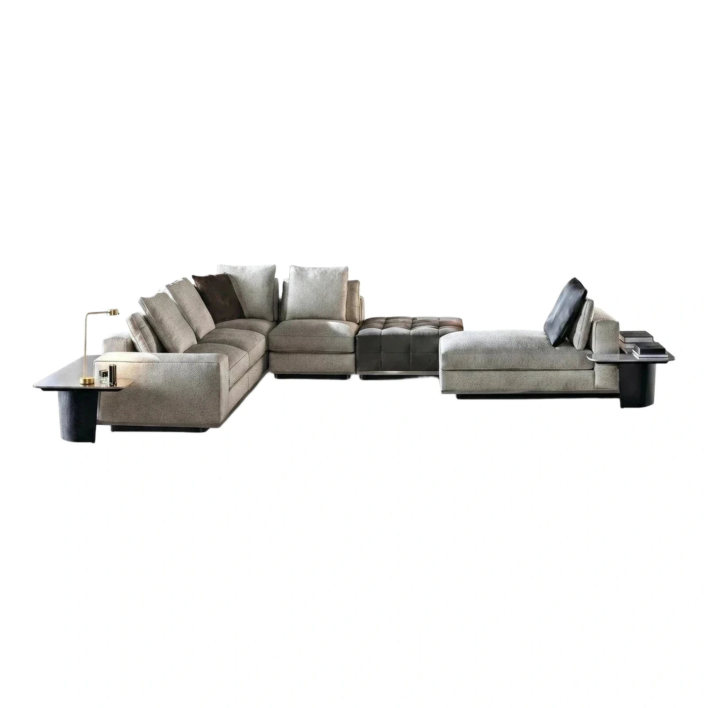 Textured Grey Modular Sectional with Side Tables