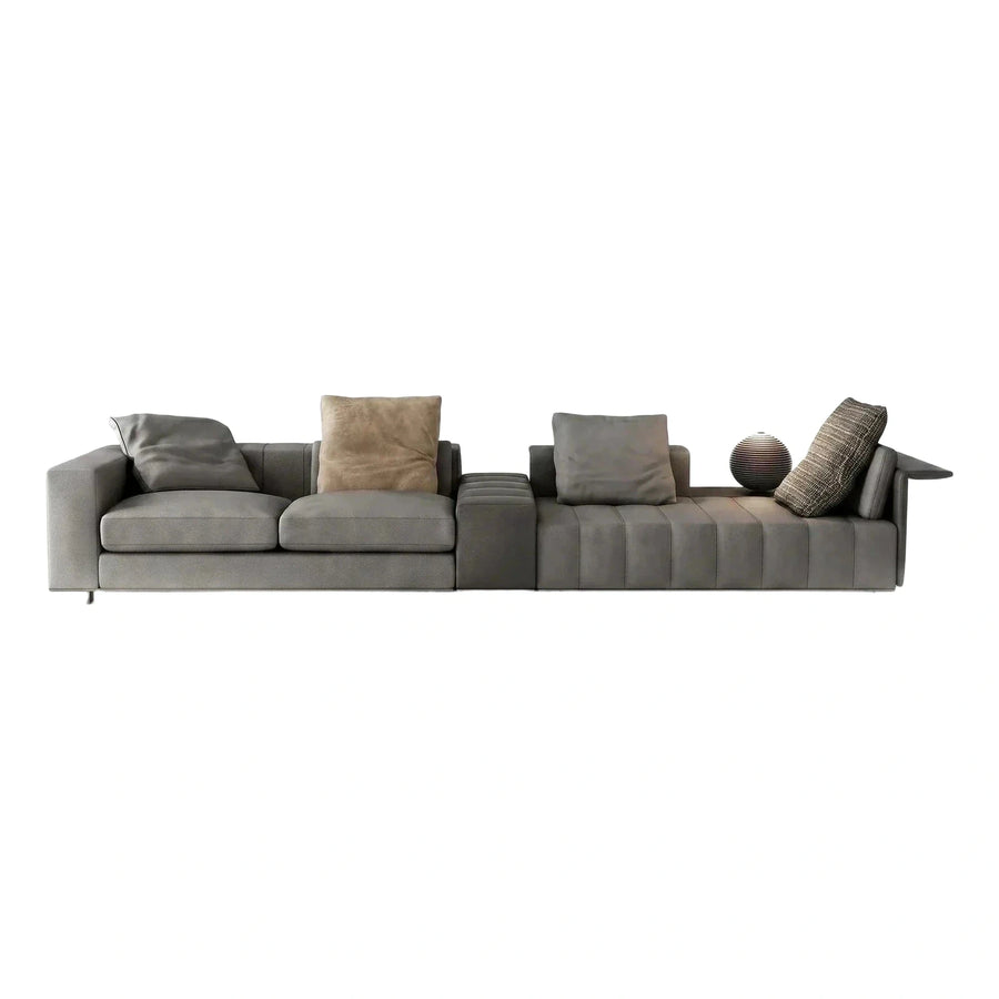 Modern Grey Modular Leather Sofa with Side Table