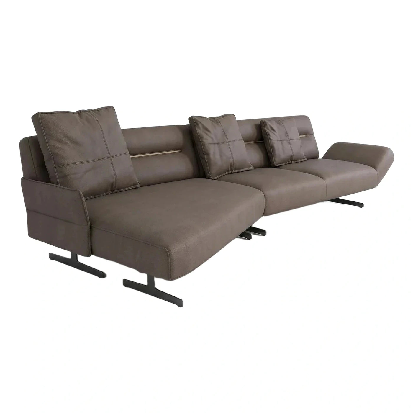 Modern Brown Leather Sectional Sofa with Chaise