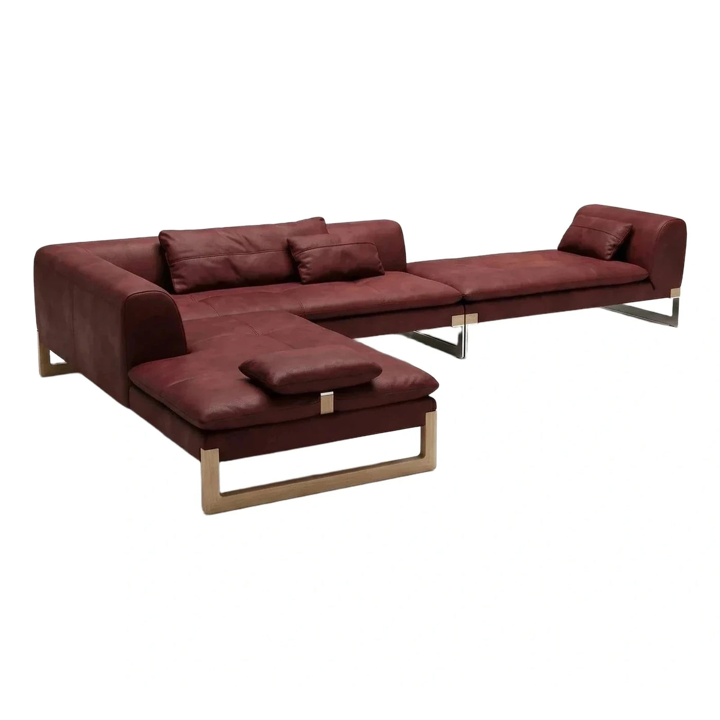 Modern Burgundy Leather Modular Sectional Sofa