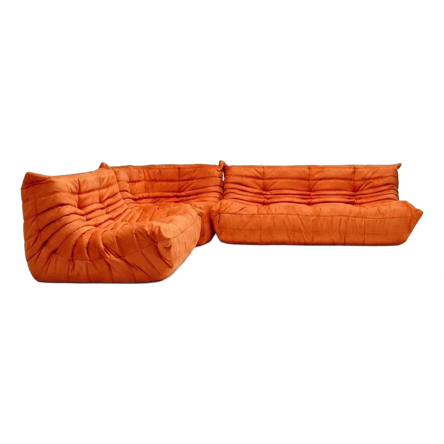 Modern Orange Quilted Leather L-Shaped Sectional Sofa