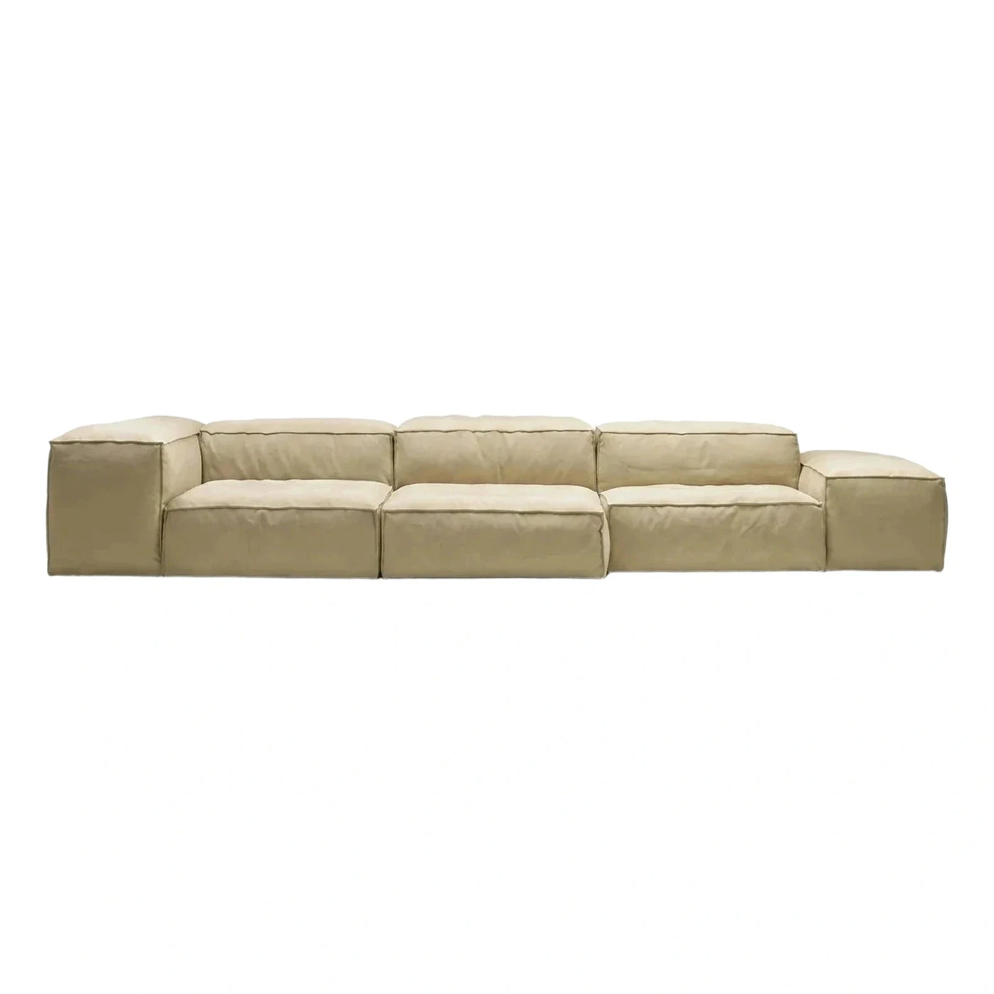Cream Leather Modular Sectional Sofa with Wide Arms