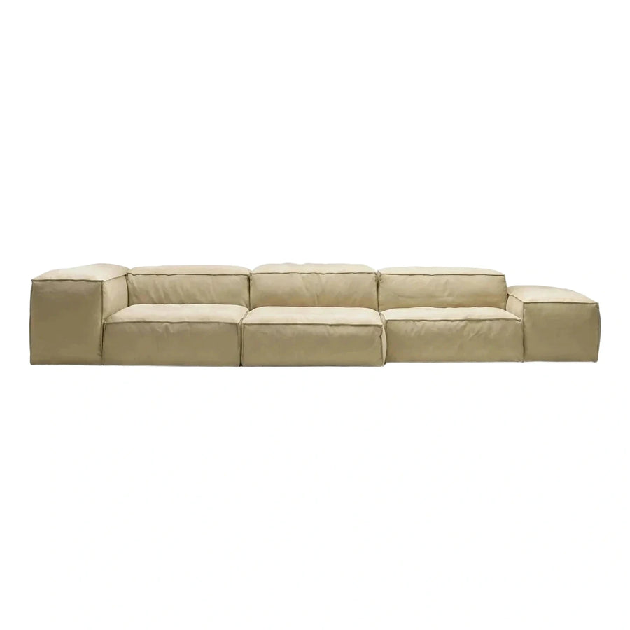 Cream Leather Modular Sectional Sofa with Wide Arms