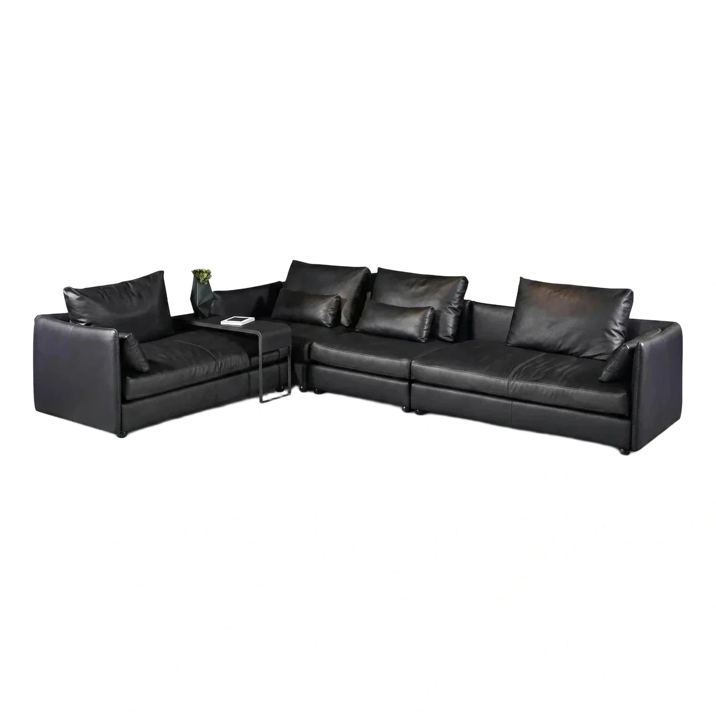 Modern Black Leather Modular Sectional Sofa With Table