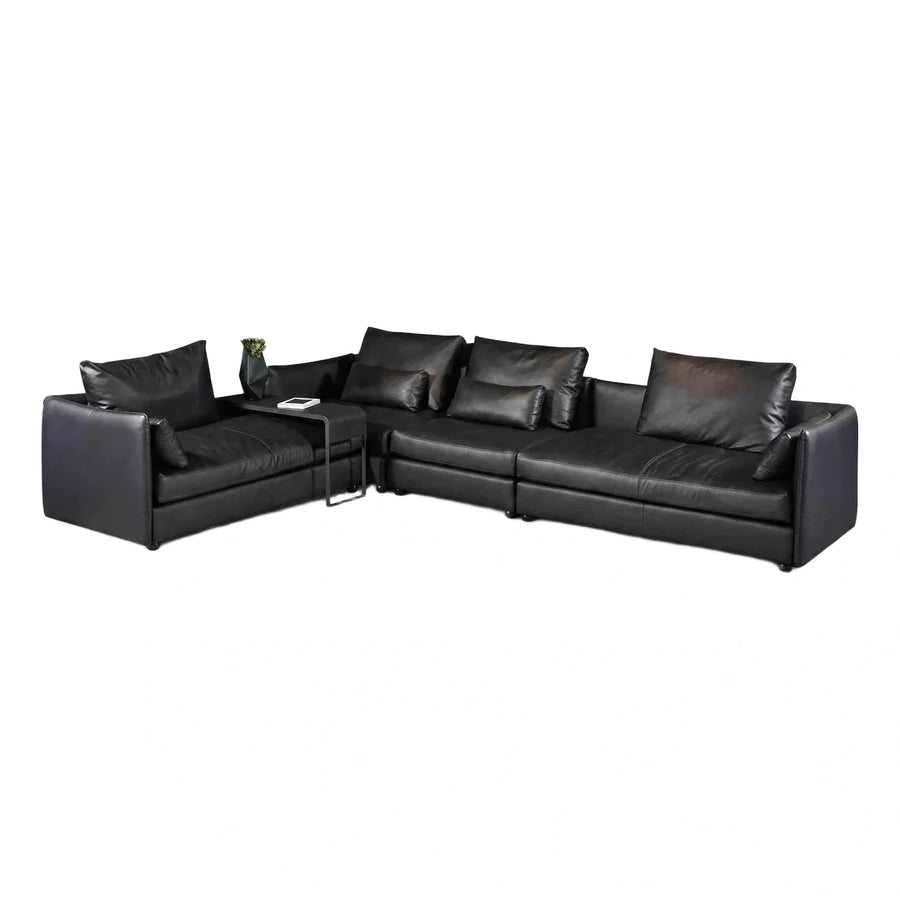 Modern Black Leather Modular Sectional Sofa With Table