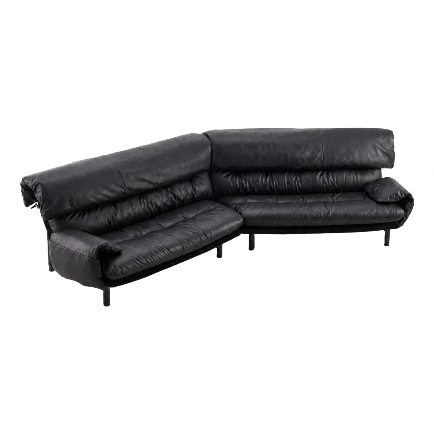 Modern Black Leather L-Shaped Sectional Sofa