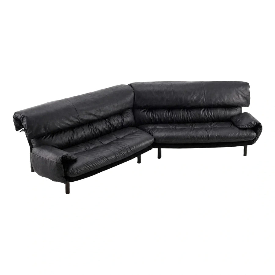 Modern Black Leather L-Shaped Sectional Sofa