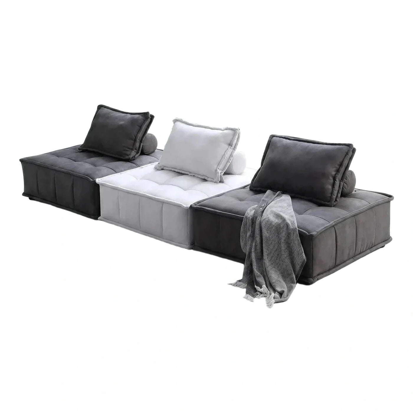 Modern Modular Sectional Sofa Grey White Fabric