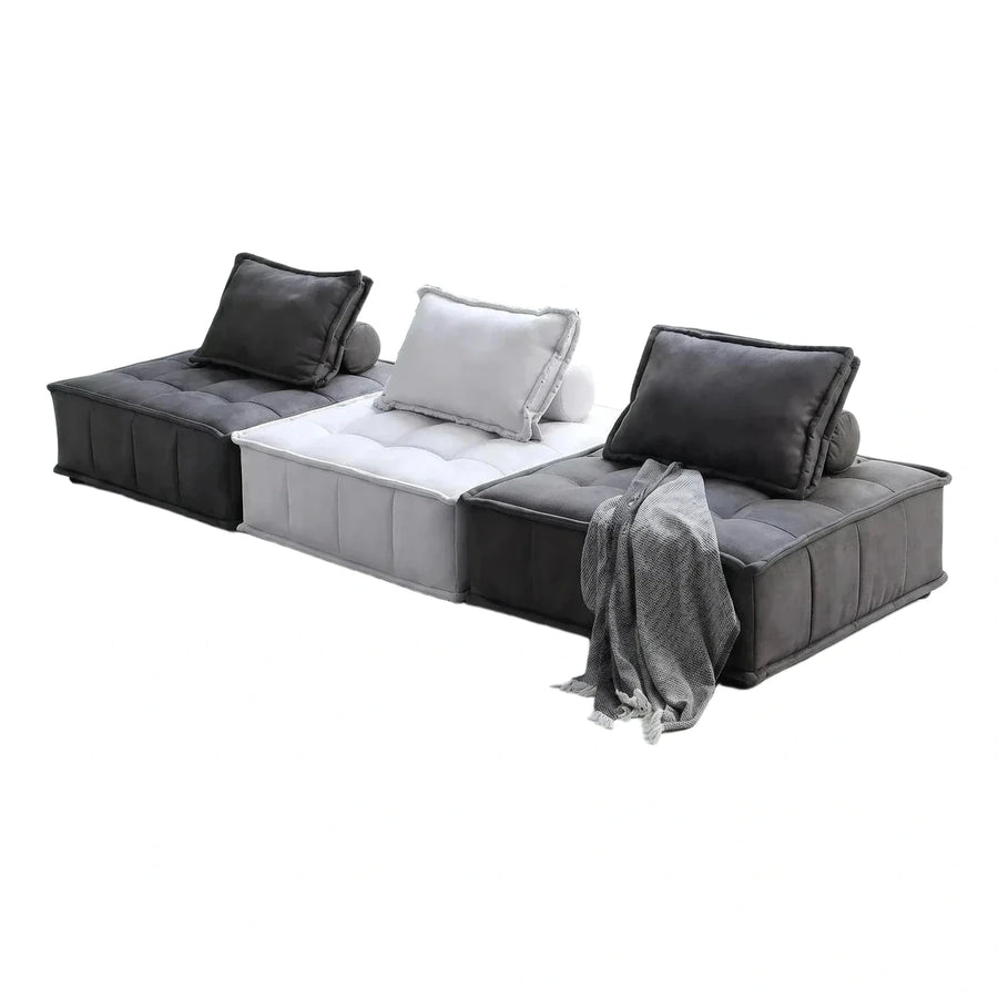 Modern Modular Sectional Sofa Grey White Fabric