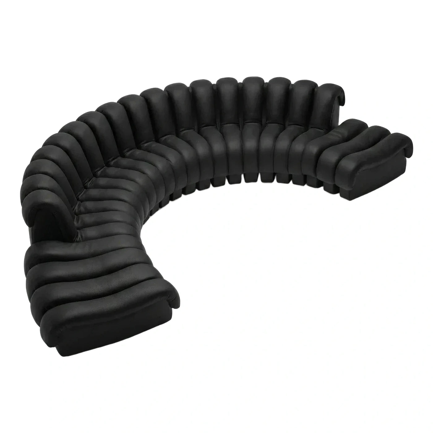 Modern Black Curved Leather Sectional Sofa
