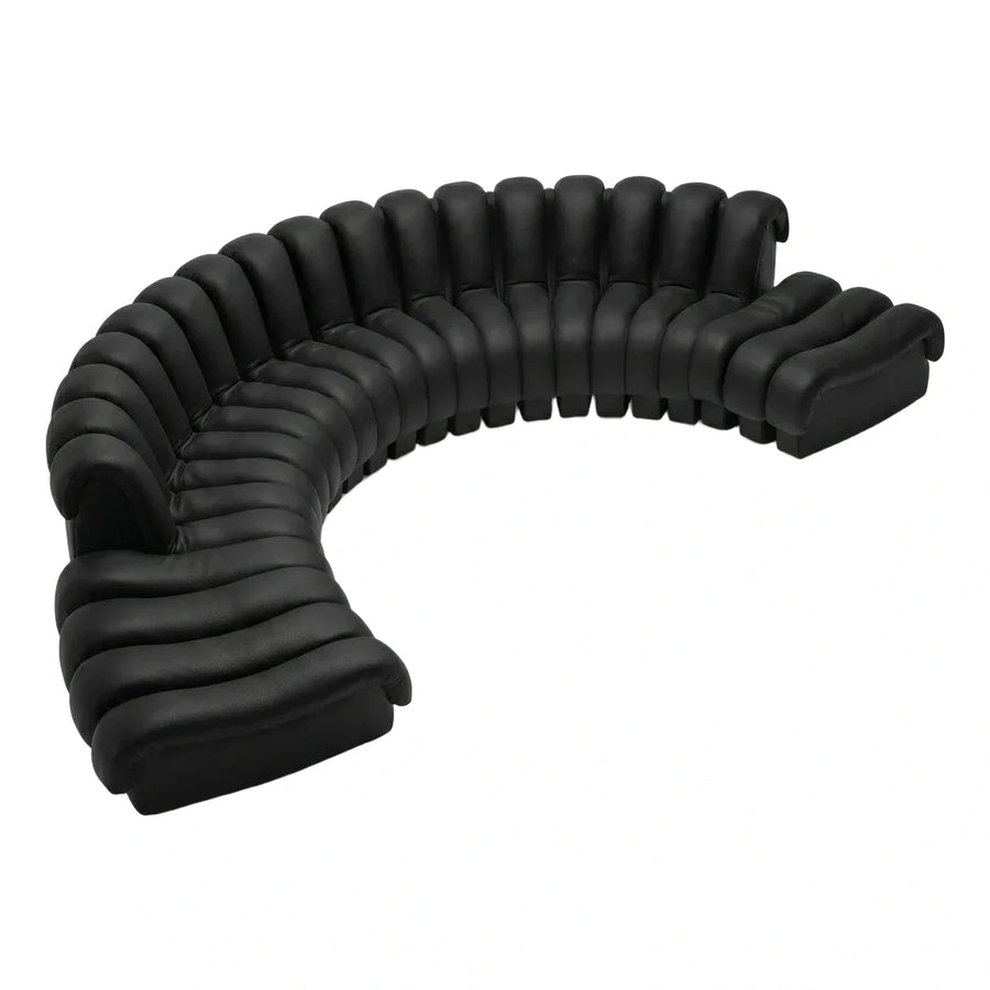 Modern Black Curved Leather Sectional Sofa