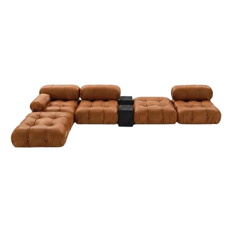 Modern Cognac Leather Modular Sectional Sofa Set