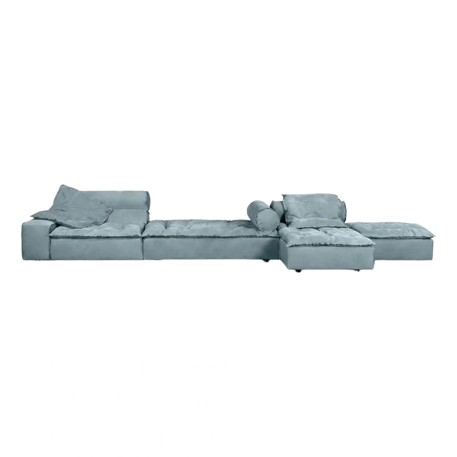 Light Blue Modular Sectional Sofa with Tufted Seats