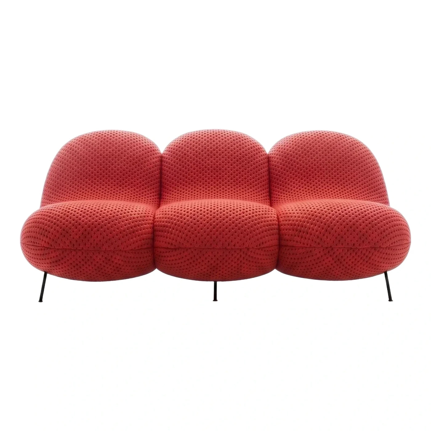 Coral Red Textured Bubble Sofa with Black Legs