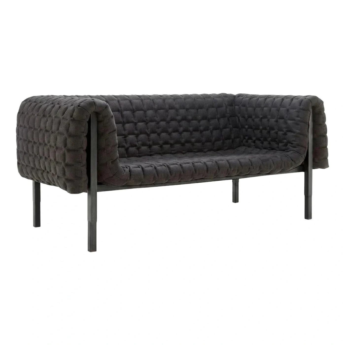 Dark Grey Quilted Fabric Sofa with Black Metal Legs