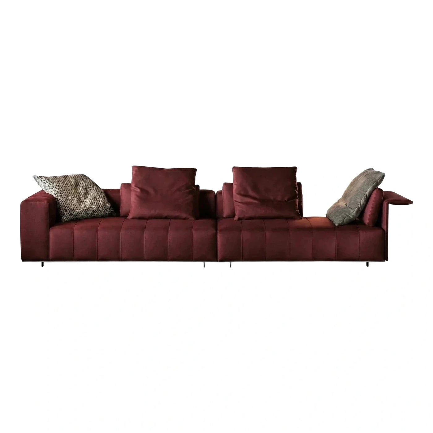 Modern Burgundy Velvet Modular Sofa with Channel Tufting