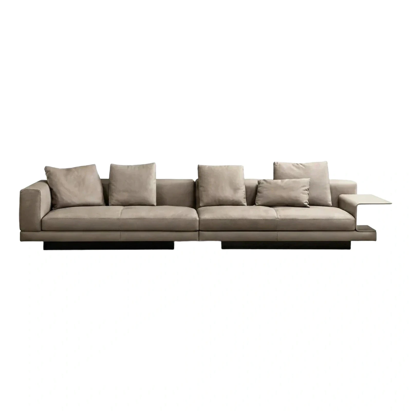 Modern Beige Leather Sofa with Integrated Side Table
