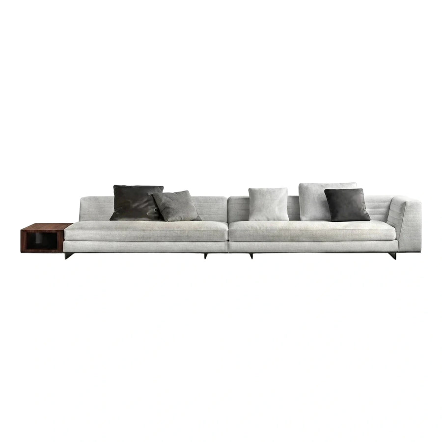 Modern Light Grey Fabric Sofa With Wooden Side Table