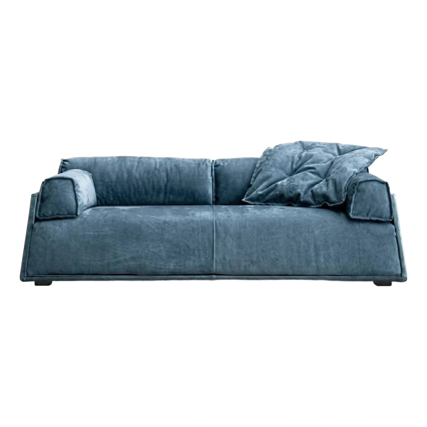 Modern Blue Velvet Sofa with Wide Armrests
