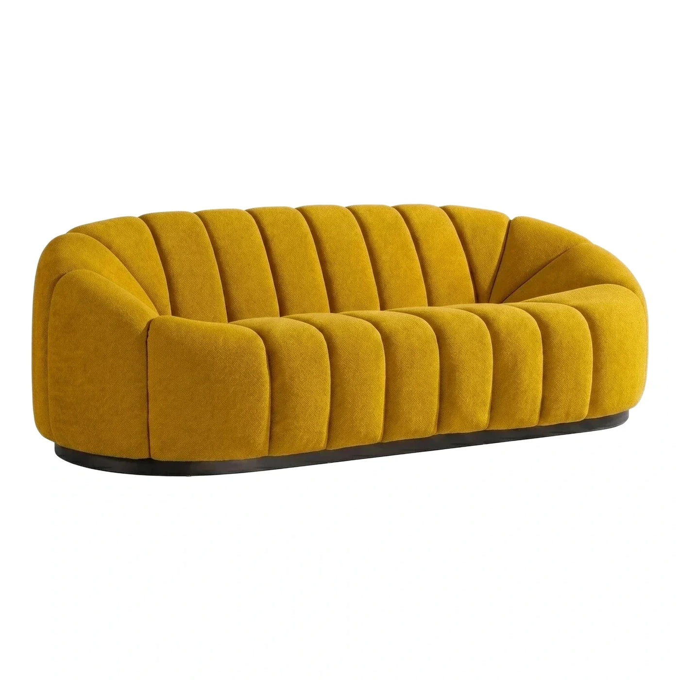 Mustard Yellow Curved Channel Tufted Sofa