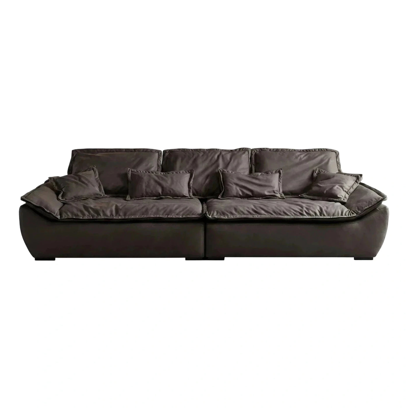 Dark Brown Leather Modular Sofa With Pillows