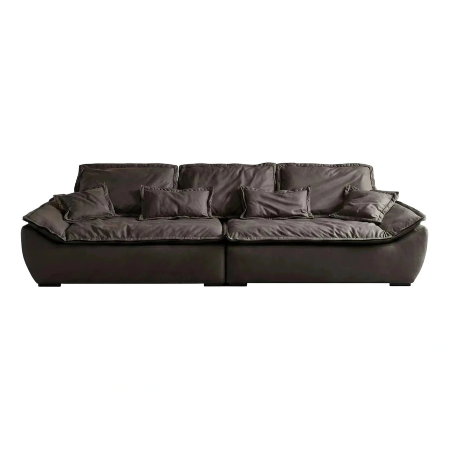 Dark Brown Leather Modular Sofa With Pillows
