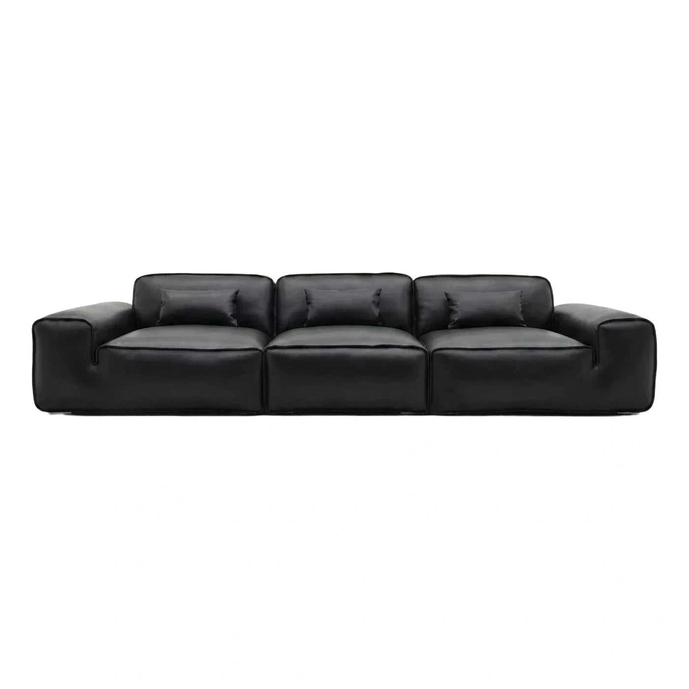 Black Leather Modern Low Profile Sofa