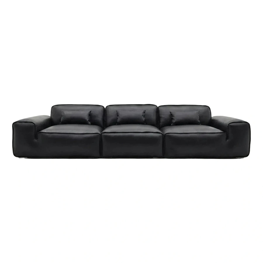 Black Leather Modern Low Profile Sofa