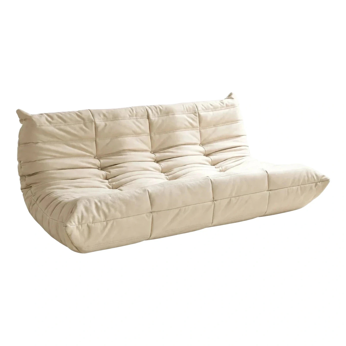 Cream Leather Low Profile Modular Floor Sofa