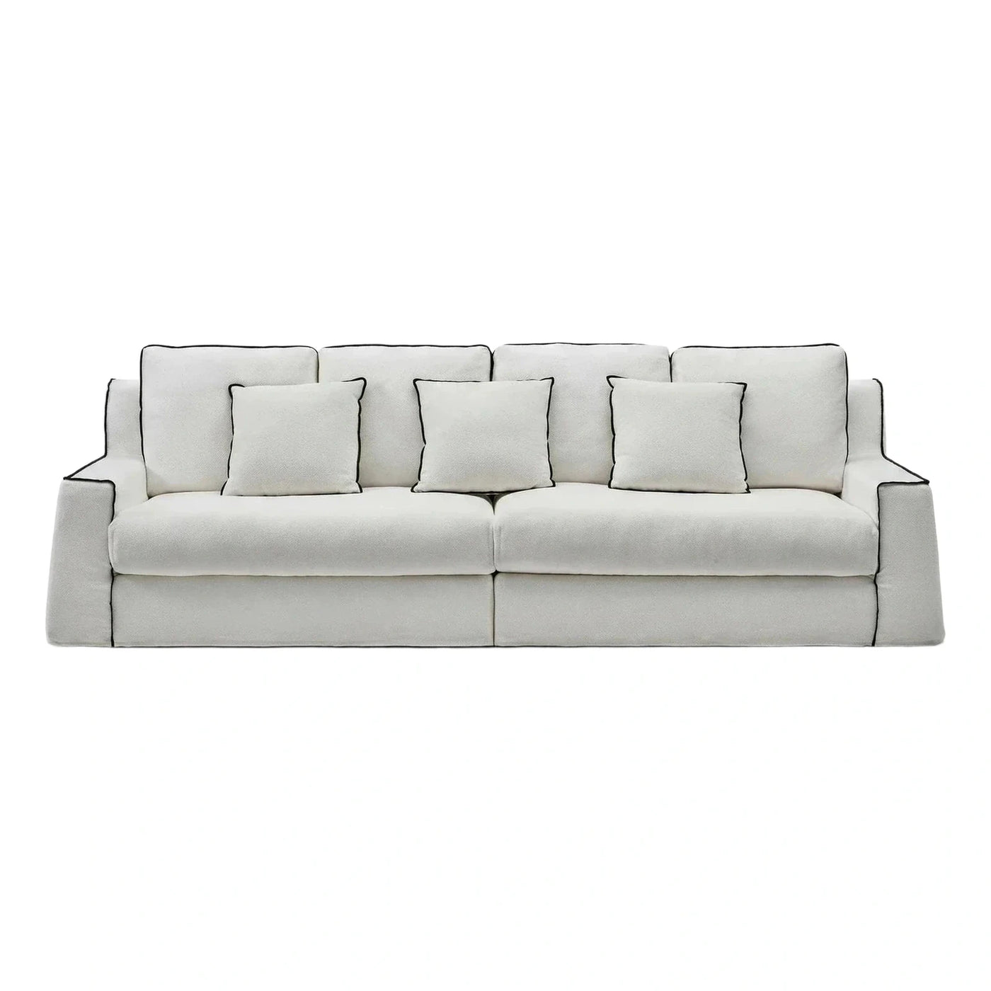 Modern White Fabric Sofa with Black Piping