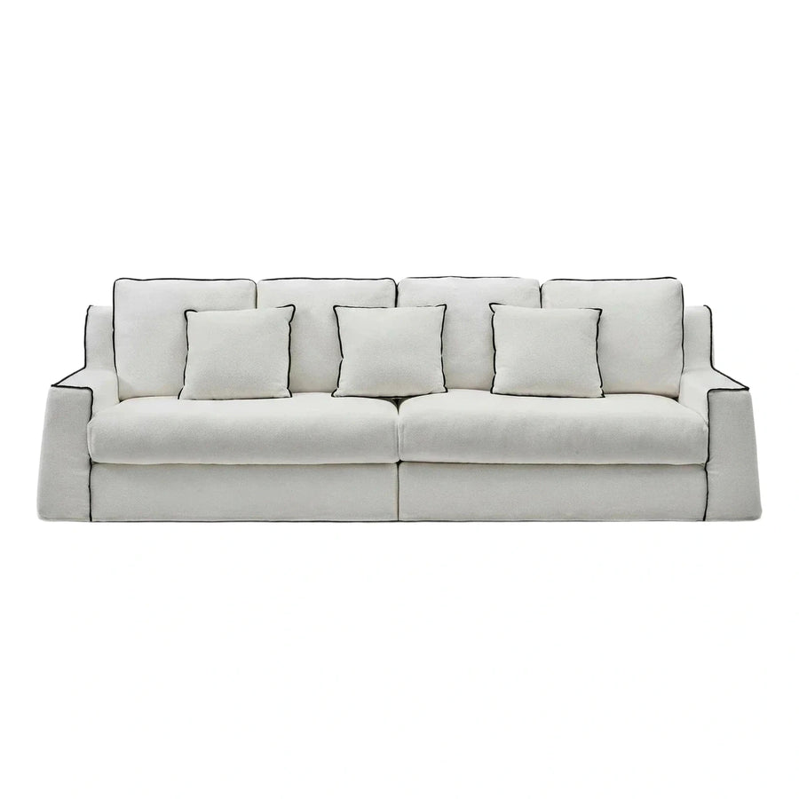 Modern White Fabric Sofa with Black Piping