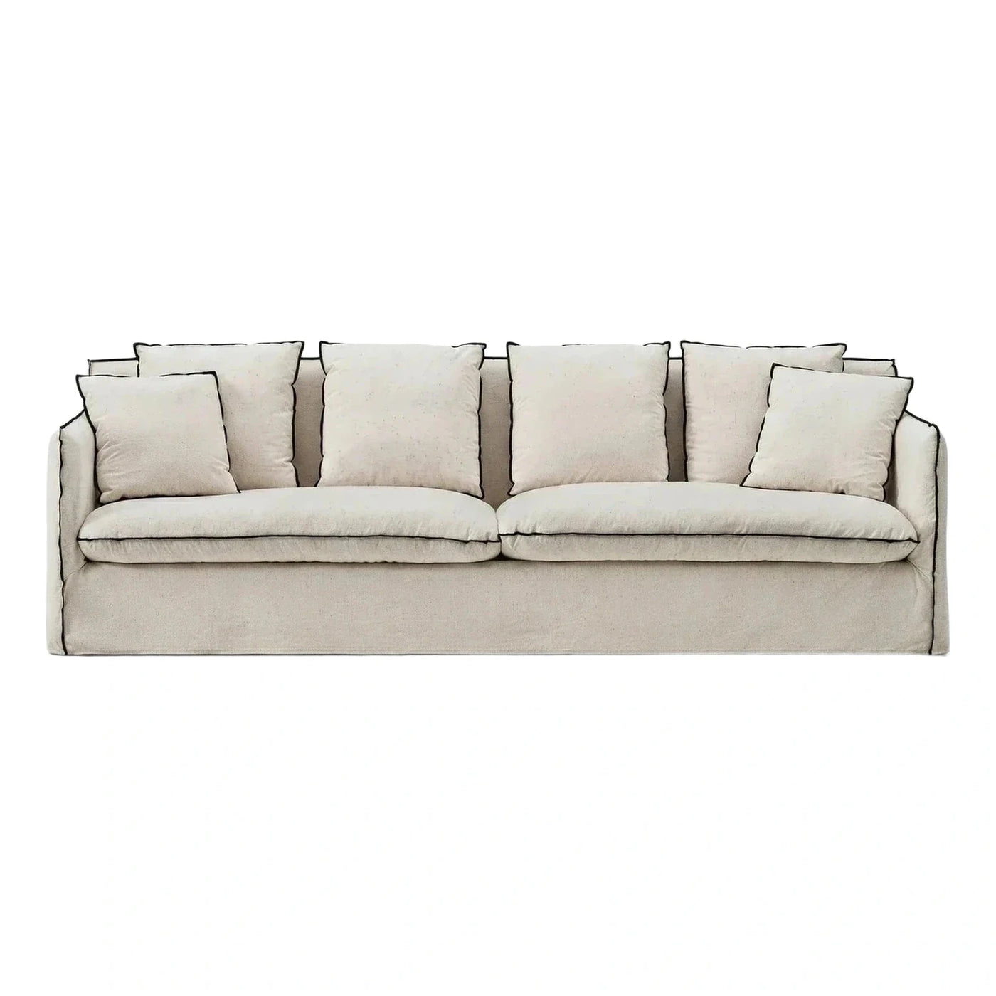 Cream Fabric Sofa with Black Contrast Piping