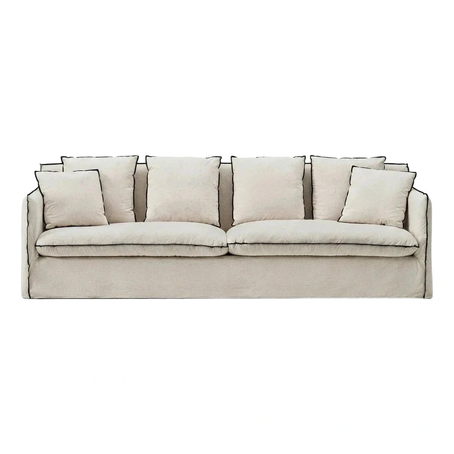 Cream Fabric Sofa with Black Contrast Piping