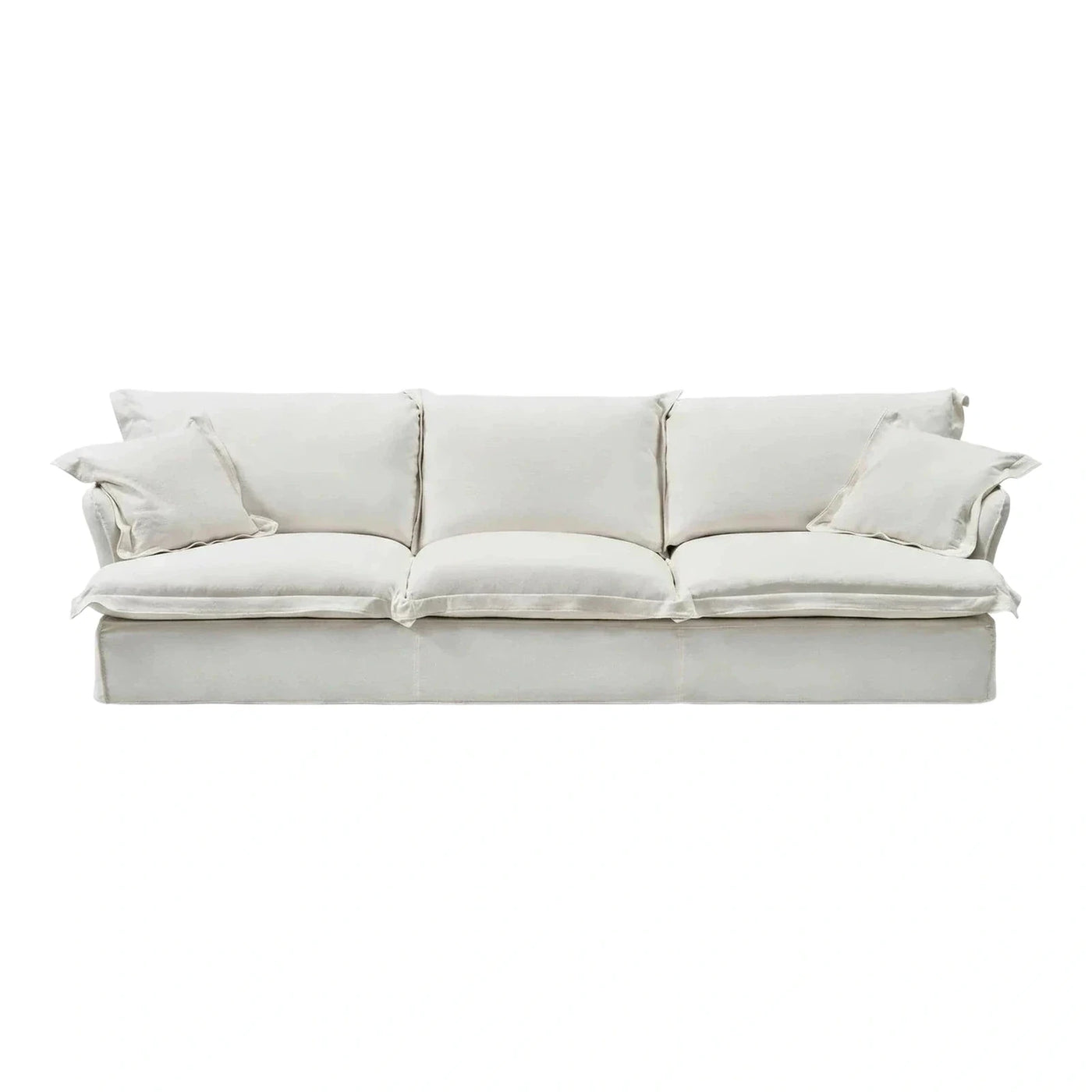 Modern Cream Fabric Three-Seater Sofa with Pillows