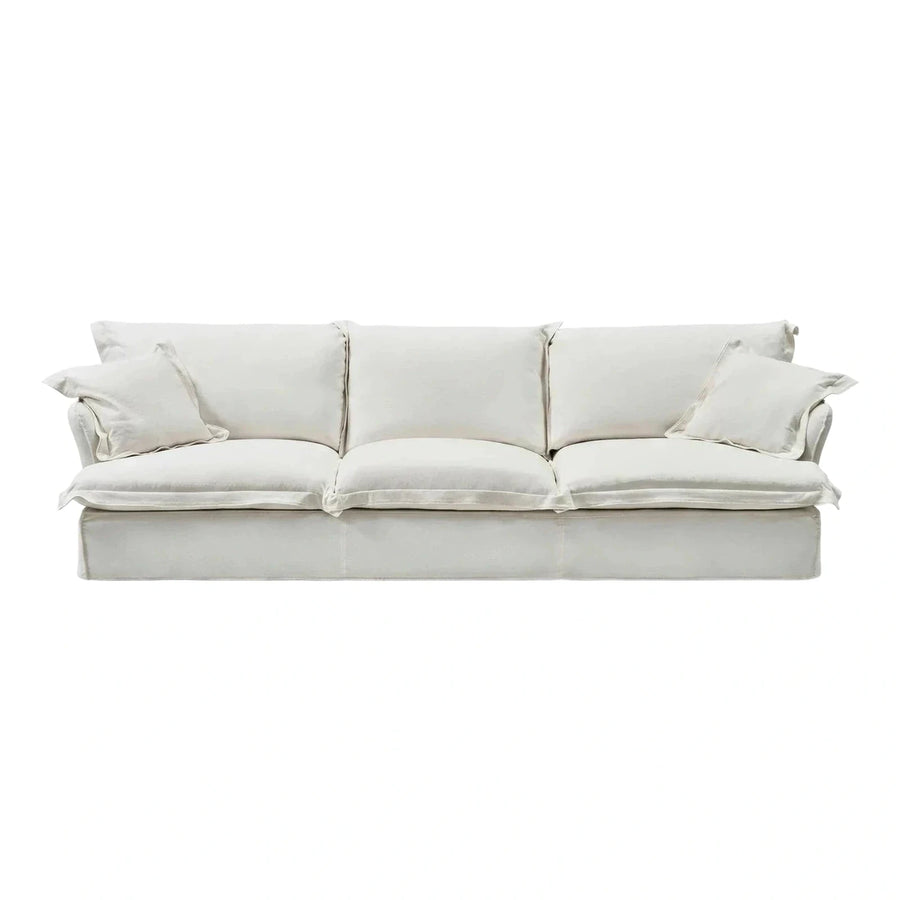 Modern Cream Fabric Three-Seater Sofa with Pillows