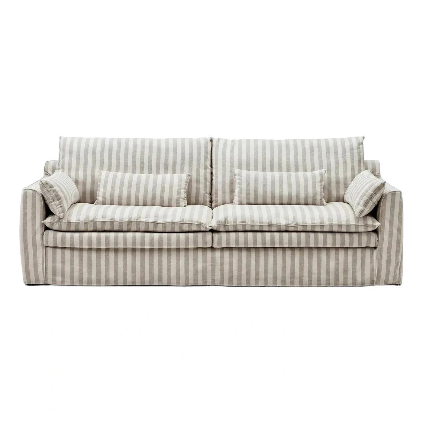 Beige Striped Fabric Sofa with Skirted Base