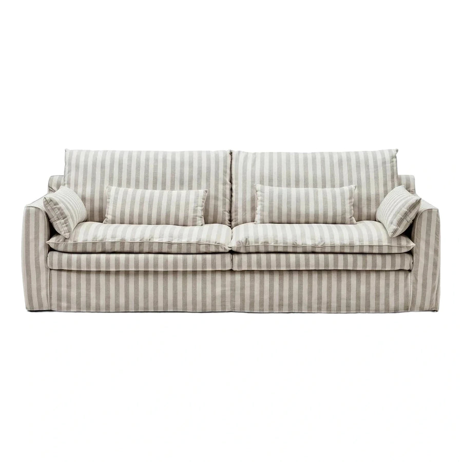 Beige Striped Fabric Sofa with Skirted Base