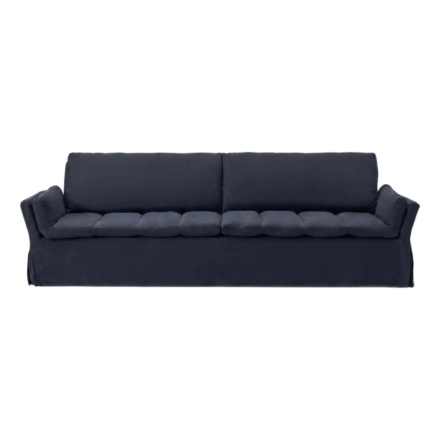 Navy Blue Fabric Sofa with Skirted Base