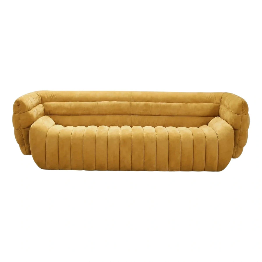 Mustard Yellow Velvet Ribbed Base Contemporary Sofa