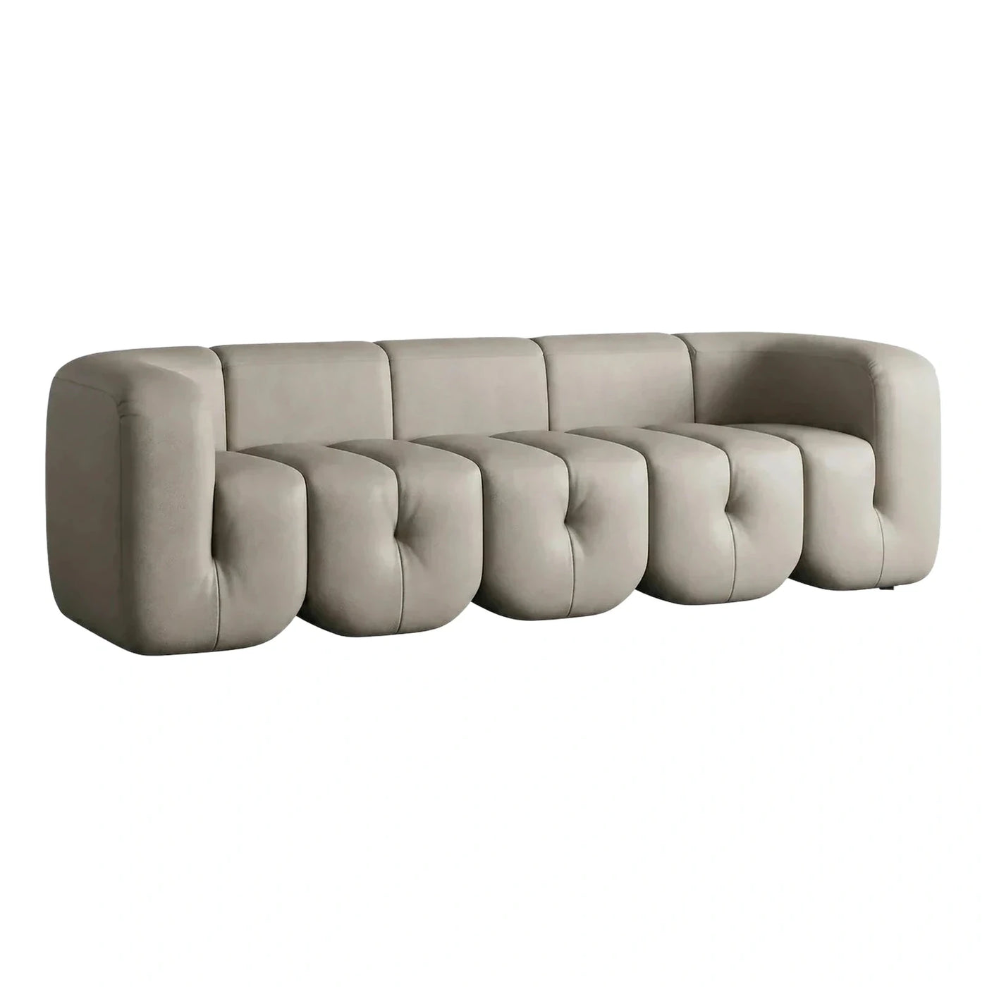 Cream Leather Modular Sofa with Rounded Cushions