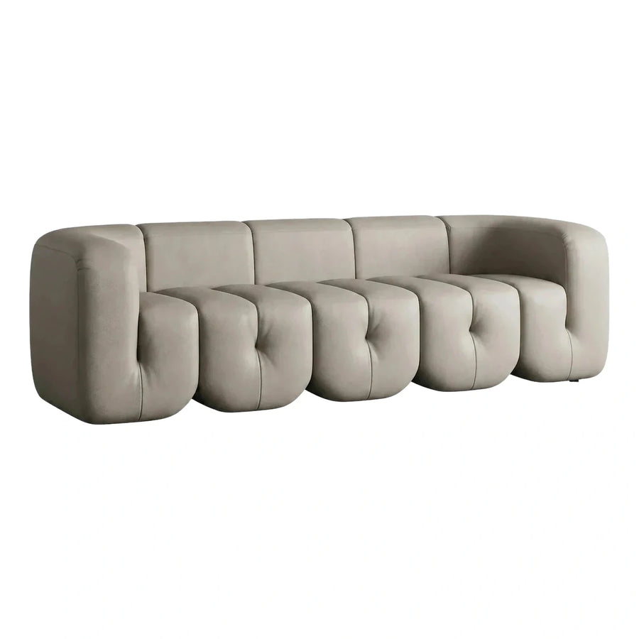Cream Leather Modular Sofa with Rounded Cushions