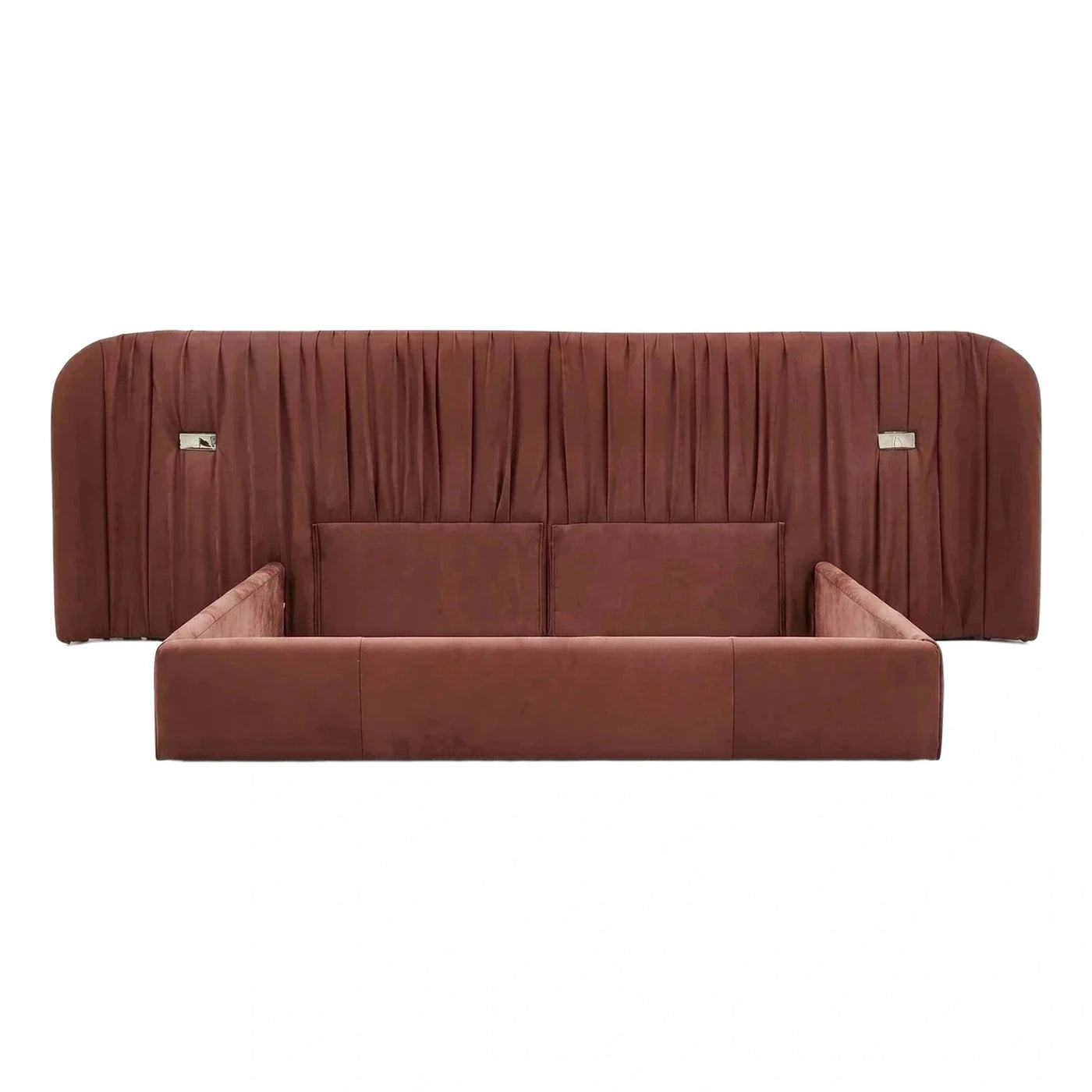 Modern Rust Velvet Sofa with Pleated High Back