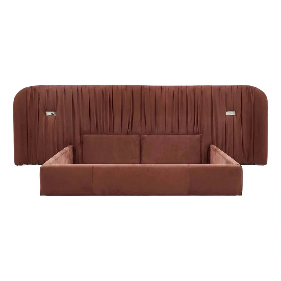 Modern Rust Velvet Sofa with Pleated High Back
