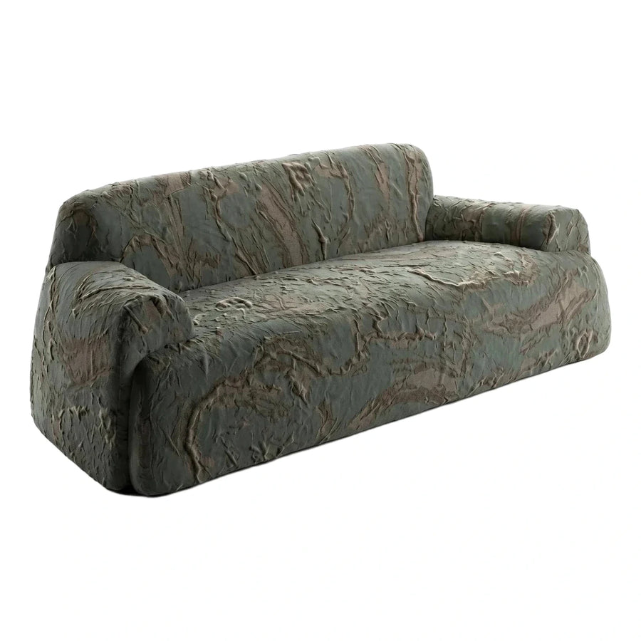 Green Abstract Textured Modern Low Profile Sofa