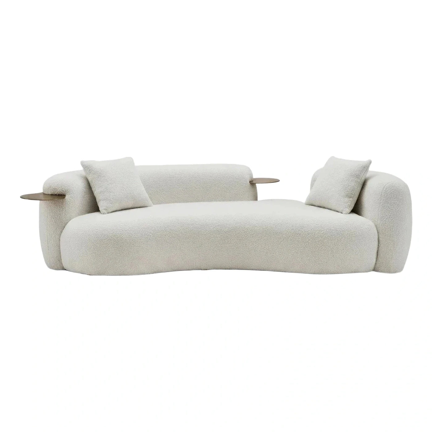 Curved Cream Boucle Sofa with Integrated Side Tables