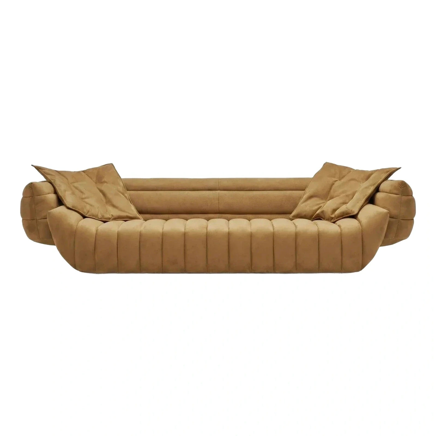 Modern Caramel Velvet Channel Tufted Sofa
