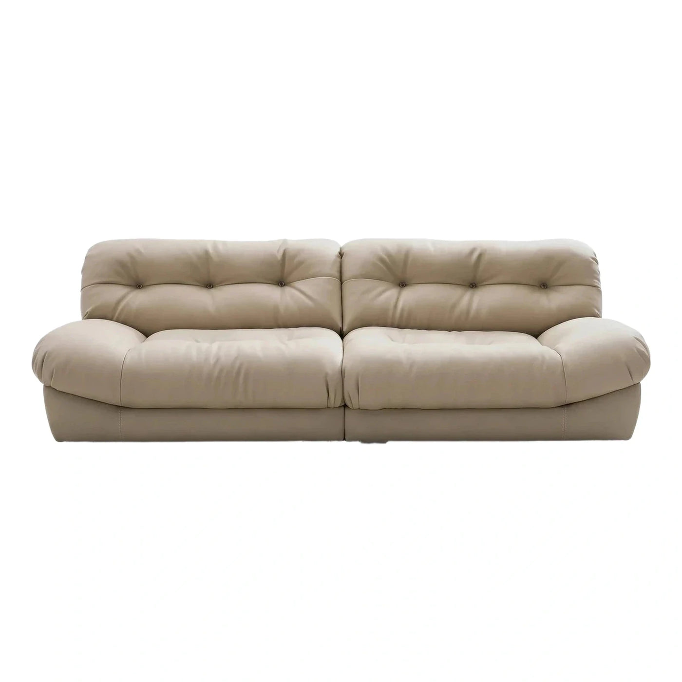 Modern Beige Leather Sofa with Button Tufting
