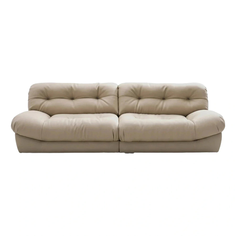 Modern Beige Leather Sofa with Button Tufting