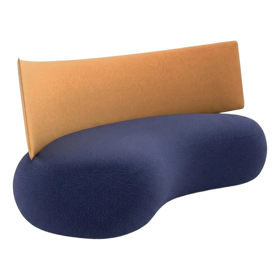 Modern Organic Blue Speckled Sofa with Tan Backrest