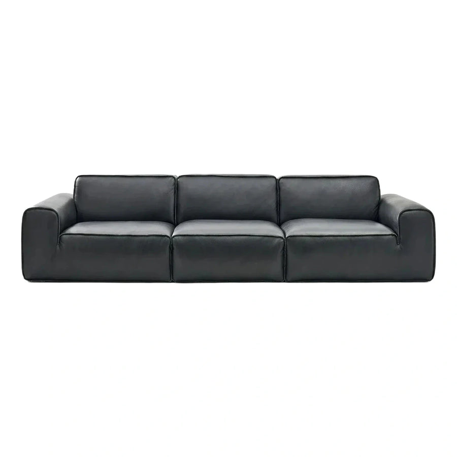 Modern Black Leather Three-Seater Sofa